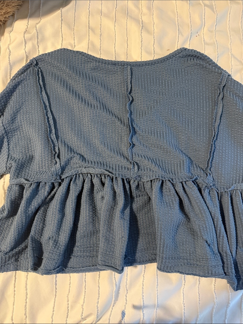 Altar’d State Blue Peplum Long Sleeve Textured Top - Picture 3 of 4